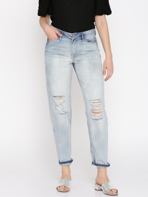 

United Colors of Benetton Women Blue Boyfriend Fit Mid-Rise Mildly Distressed Jeans
