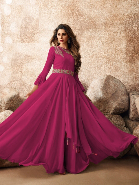 

APNISHA Women Purple Embroidered Georgette Maxi Dress