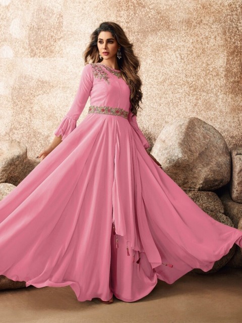 

APNISHA Women Pink Embroidered Georgette Maxi Dress