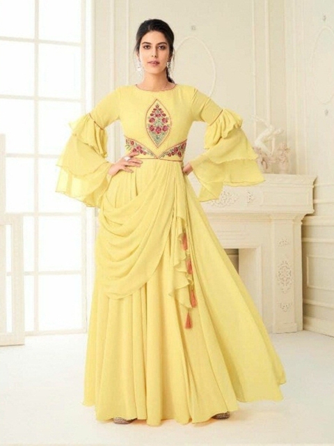 

APNISHA Yellow Georgette Maxi Dress