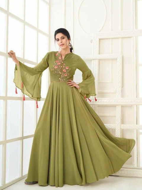 

APNISHA Olive Green Georgette Maxi Dress