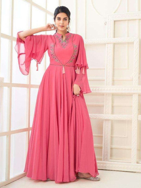 

APNISHA Peach-Coloured Georgette Maxi Dress