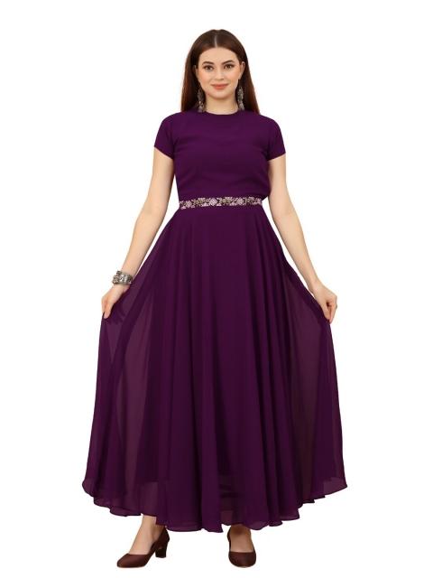 

APNISHA Women Purple Solid Georgette Maxi Dress
