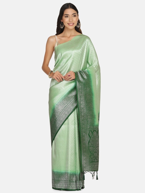 

BOMBAY SELECTIONS Green & Gold-Toned Ethnic Motifs Zari Art Silk Banarasi Saree