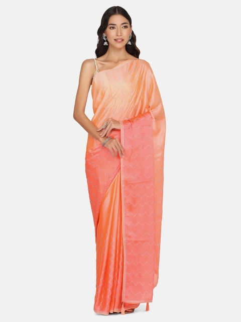 

BOMBAY SELECTIONS Peach-Coloured & Gold-Toned Embellished Saree