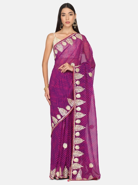 

BOMBAY SELECTIONS Purple & Pink Leheriya Bandhani Saree