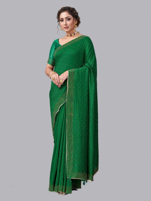 

Fashion FRICKS Green Embellished Beads and Stones Saree