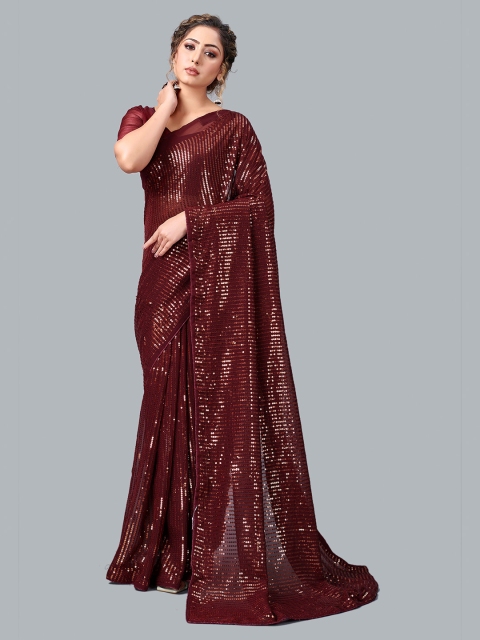 

Fashion FRICKS Maroon Embellished Sequined Saree, Green