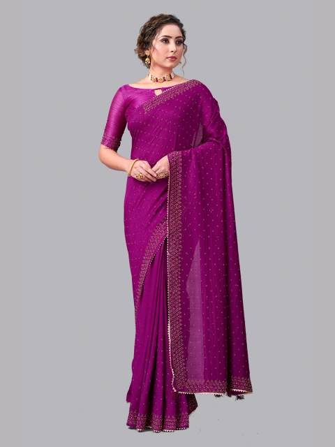 

Fashion FRICKS Purple And Gold Toned Embellished Beads and Stones Saree