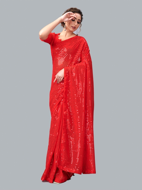 

Fashion FRICKS Red Embellished Sequined Saree