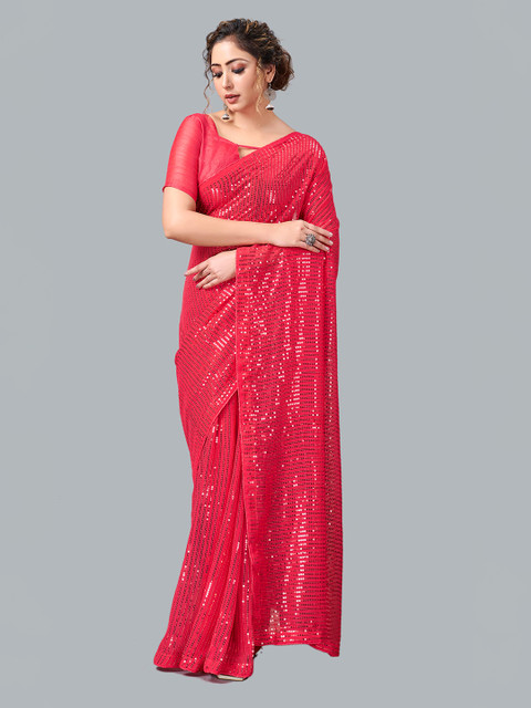 

Fashion FRICKS Pink Embellished Sequined Saree