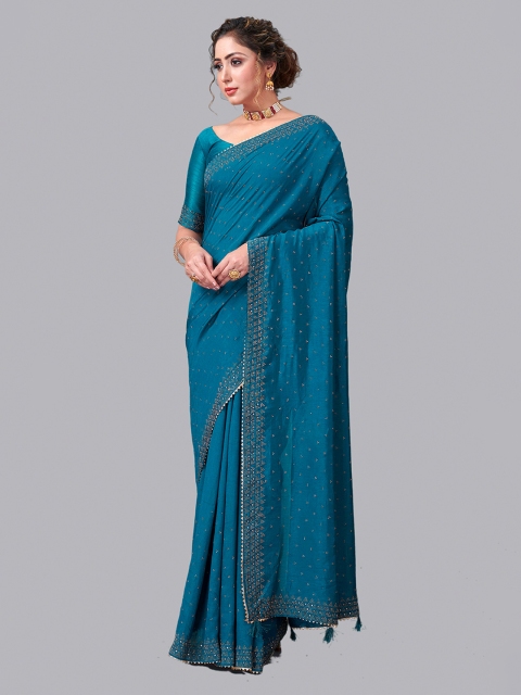 

Fashion FRICKS Turquoise Blue Embellished Beads and Stones Saree