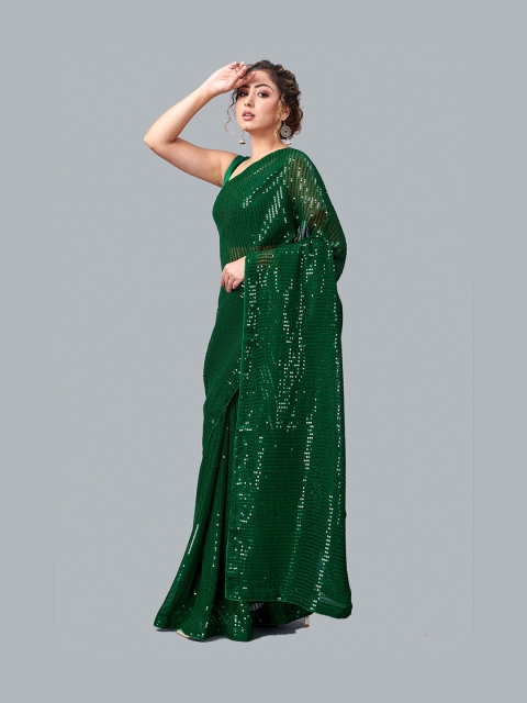 

Fashion FRICKS Green Embellished Sequined Saree