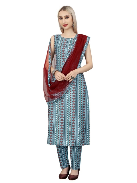 

APNISHA Women Teal Geometric Printed Straight Kurta
