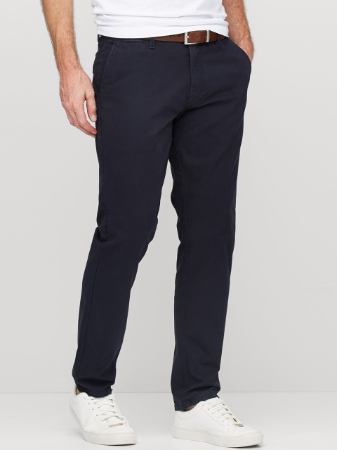 

next Men Navy Blue Straight Fit Solid Chinos
