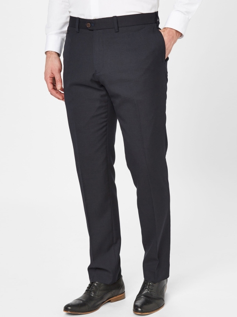 

next Men Navy Blue Slim Fit Solid Formal Trousers