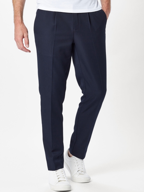 

next Men Navy Blue Slim Fit Solid Trousers