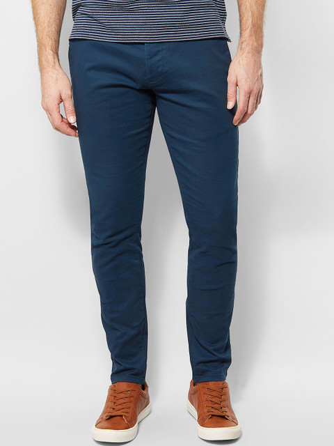 

next Men Blue Slim Fit Solid Casual Trousers
