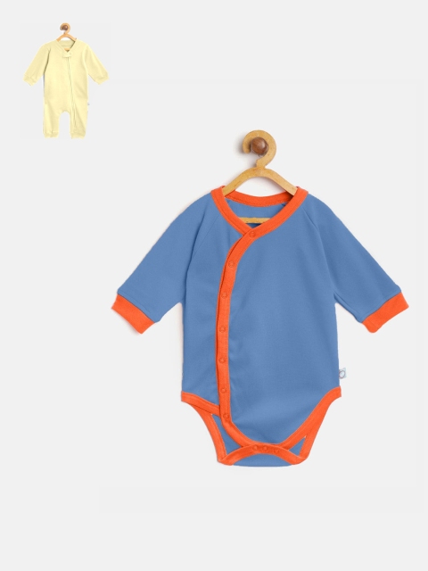 

cherrytoes Kids Pack of 2 Yellow & Blue Cotton Rompers