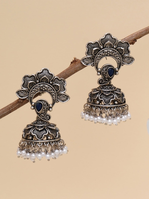 

KARATCART Blue & White Silver-Plated Classic Jhumkas Earrings