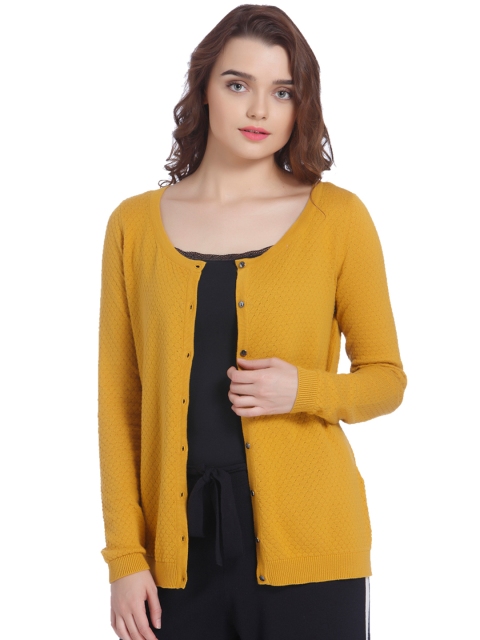 

Vero Moda Women Mustard Yellow Self Design Cardigan