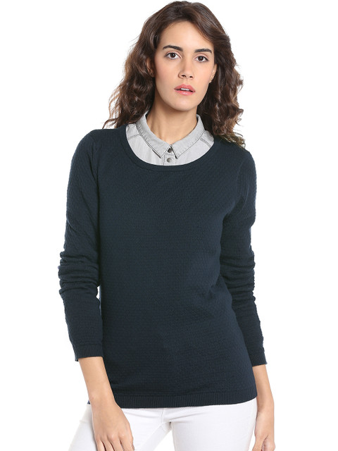 

Vero Moda Women Navy Blue Self Design Pullover