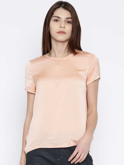 

Vero Moda Women Peach-Coloured Solid Round Neck T-shirt