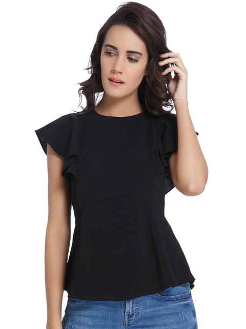 

Vero Moda Women Black Solid Peplum Top