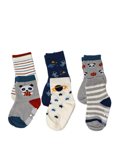 

YOUSTYLO Infant Pack Of 6 Patterned Ankle Length Socks, Grey
