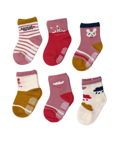 

YOUSTYLO Kids Pack of 6 Patterned Ankle Length Socks, Red