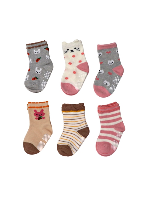 

YOUSTYLO Kids Pack Of 6 Printed Cotton Ankle-Length Socks, White