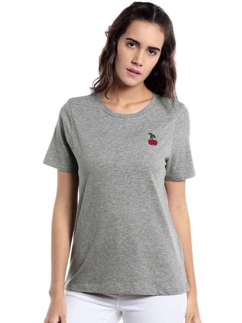 

Vero Moda Women Grey Solid Round Neck T-shirt