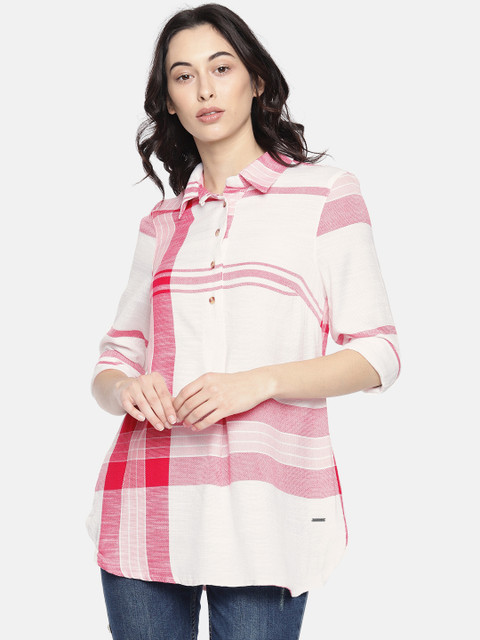 

Vero Moda Women Off-White & Red Checked Shirt Style Top