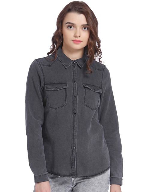 

Vero Moda Women Charcoal Grey Regular Fit Faded Casual Shirt