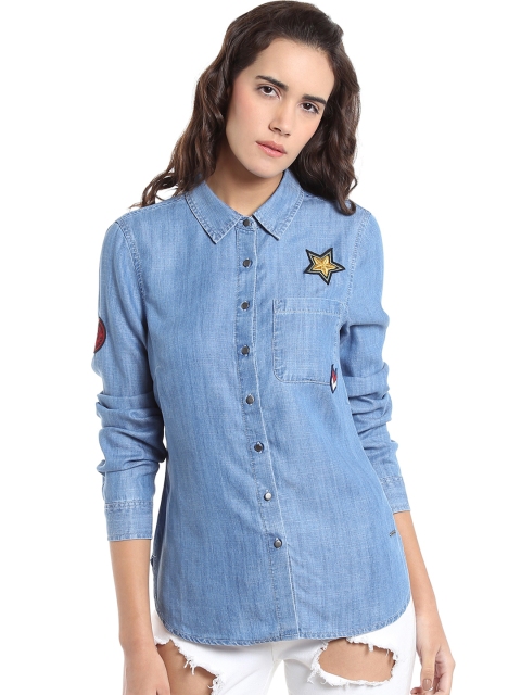 

Vero Moda Women Blue Regular Fit Solid Casual Shirt