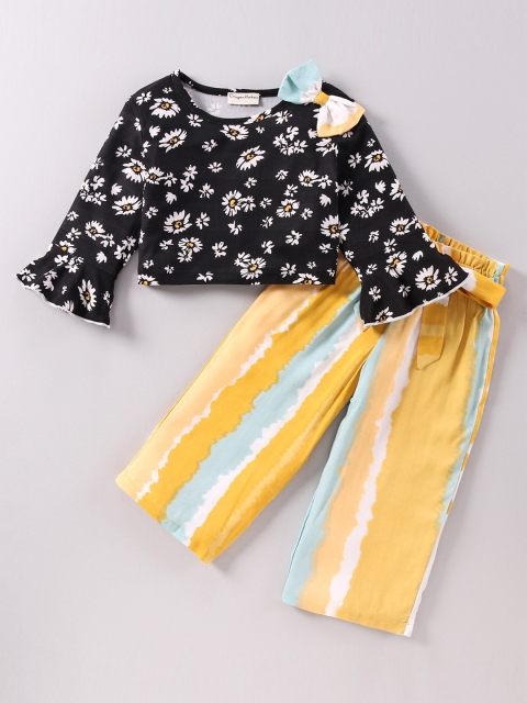 

CrayonFlakes Girls Black & Yellow Floral Printed Frill Top with Palazzos Set