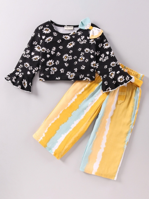 

CrayonFlakes Girls Black & Yellow Floral Printed Frill Top with Palazzos Set