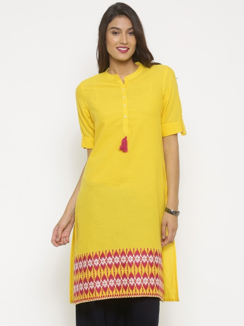 

Melange by Lifestyle Women Yellow Embroidered Straight Kurta
