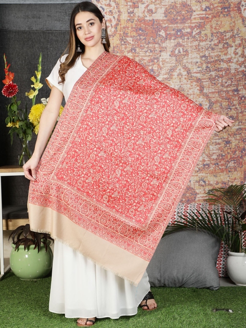 

Moda Chales Women Red Paisley Woven-Design Shawl
