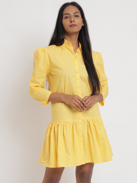 

Anaghakart Yellow Solid Shirt Collar Tunic