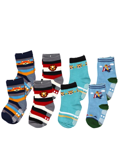 

YOUSTYLO Kids Pack Of 4 Patterned Ankle-Length Socks, Blue