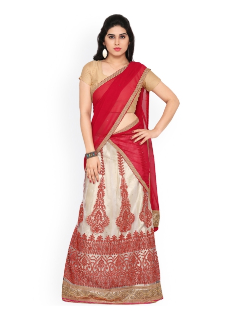 Rajesh Silk Mills Off-White & Red Embroidered Net Semi-Stitched Lehenga Choli with Dupatta available at myntra for Rs.1819