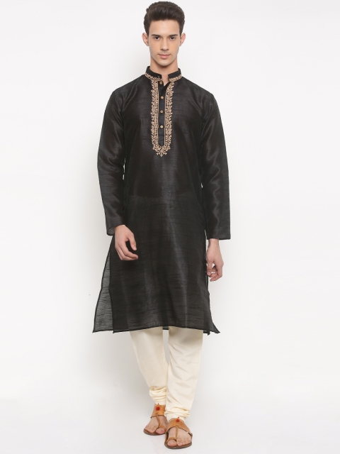 

RG DESIGNERS Men Black & Beige Solid Kurta with Pyjamas