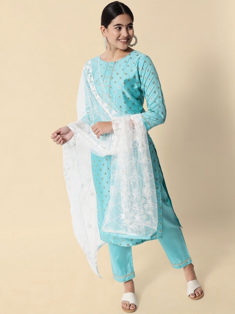 

VredeVogel Women Blue Ethnic Motifs Printed Kurta with Trousers & With Dupatta