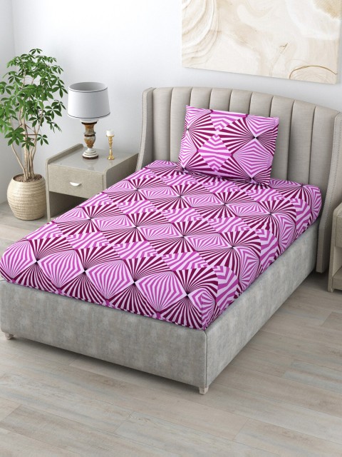 

BOMBAY DYEING Purple & White Geometric 120 TC Single Bedsheet with 1 Pillow Cover