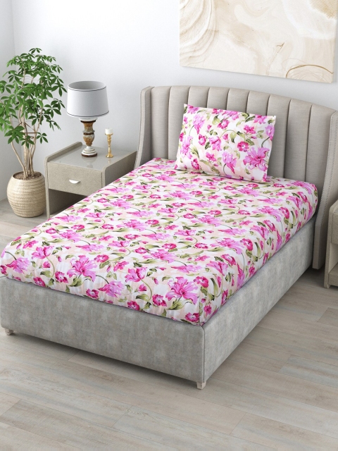 

BOMBAY DYEING Peach-Coloured & Purple Floral 120 TC Single Bedsheet with 1 Pillow Cover
