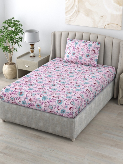 

BOMBAY DYEING Purple & Blue Floral 120 TC Single Bedsheet with 1 Pillow Cover