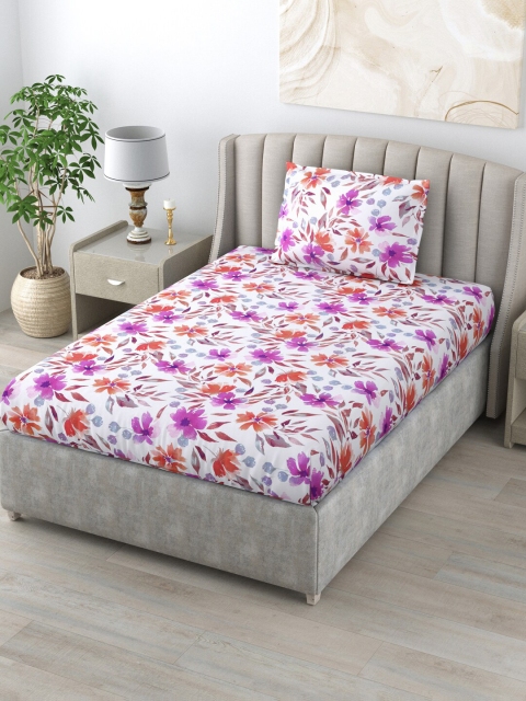 

BOMBAY DYEING White & Pink Floral 120 TC Single Bedsheet with 1 Pillow Cover