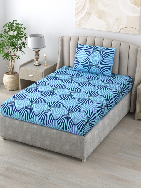 

BOMBAY DYEING Blue & Purple Geometric 120 TC Single Bedsheet with 1 Pillow Cover