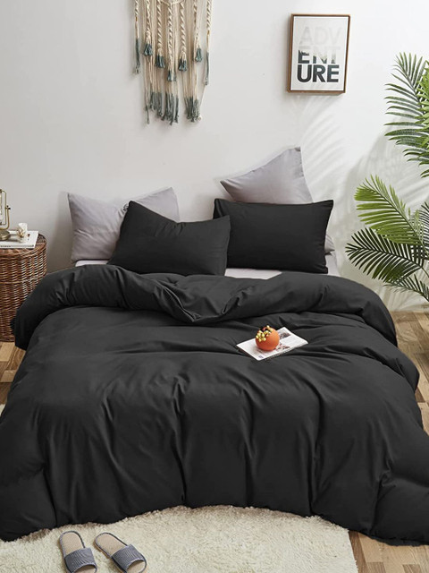

Sleeping Owls- because your sleep matters Black Solid Cotton Double Queen Bedding Set